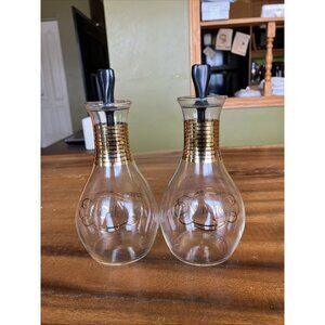 1950s Vintage Set of Pyrex Oil & Vinegar Cruets W/Gold Bands & Stoppers